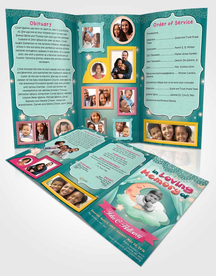 Obituary Template Trifold Brochure Playful Childrens Innocence