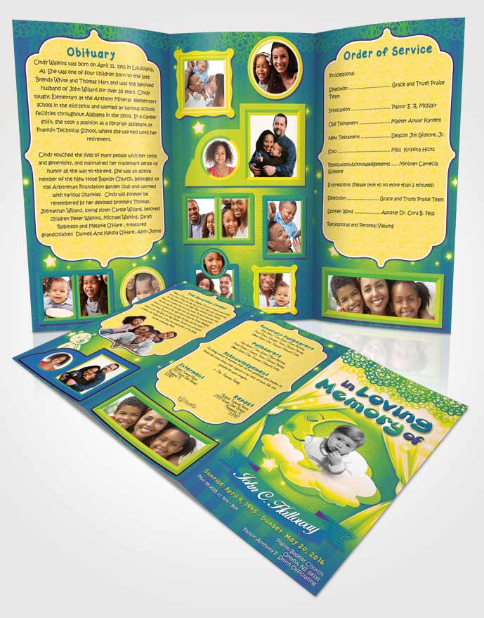 Obituary Template Trifold Brochure Tranquil Childrens Innocence