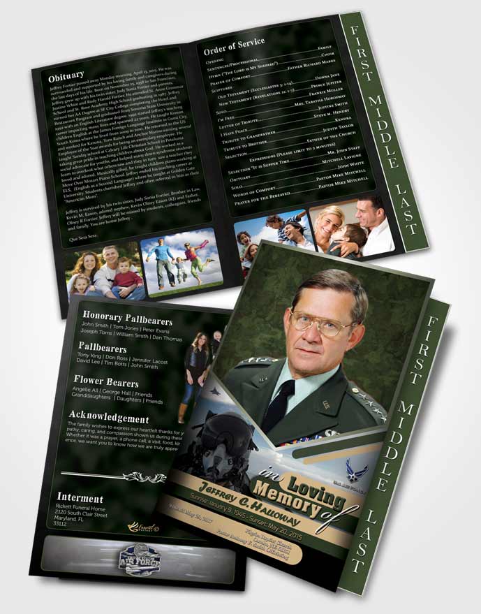 2 Page Graduated Step Fold Funeral Program Template Brochure 1st Air Force Airman Serenity