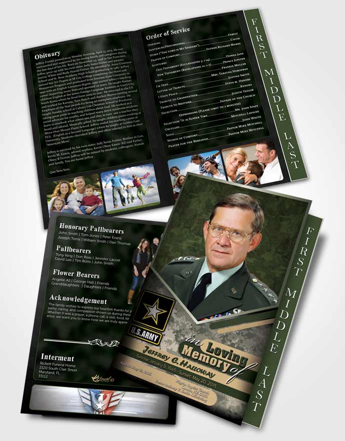 2 Page Graduated Step Fold Funeral Program Template Brochure 1st Army Soldier Serenity