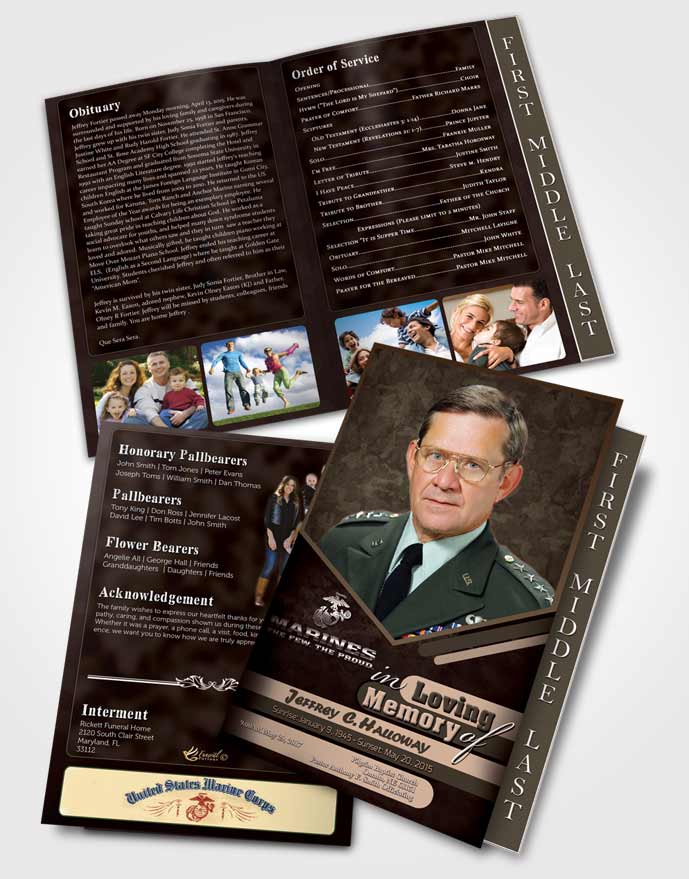 2 Page Graduated Step Fold Funeral Program Template Brochure 1st Marines The Few The Proud Bliss