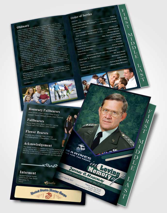 2 Page Graduated Step Fold Funeral Program Template Brochure 1st Marines The Few The Proud Desire