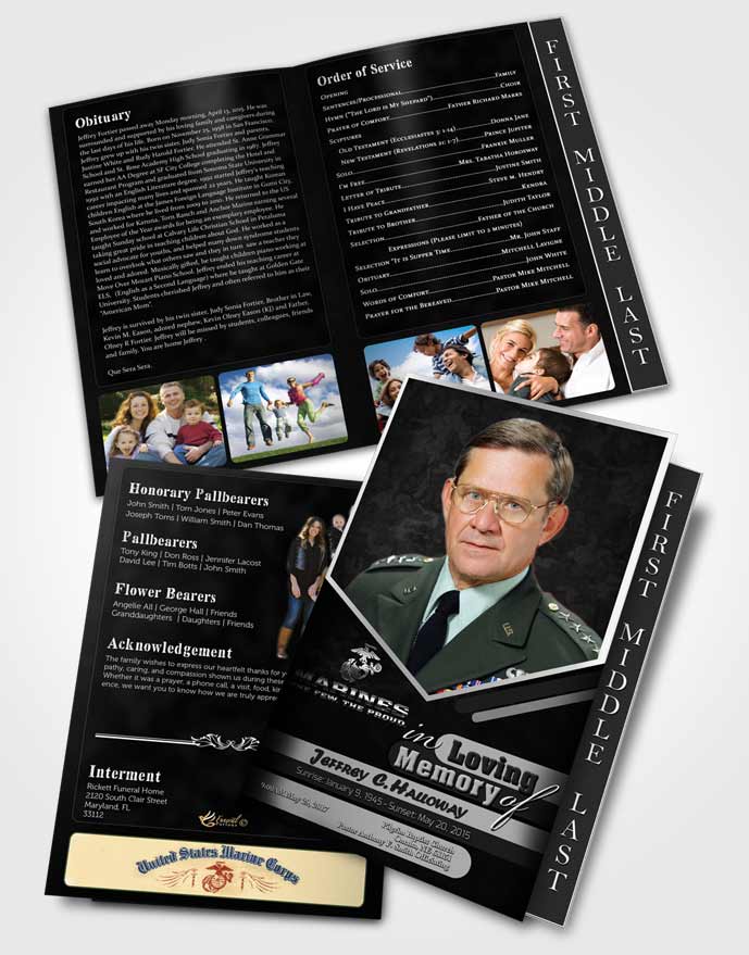 2 Page Graduated Step Fold Funeral Program Template Brochure 1st Marines The Few The Proud Freedom