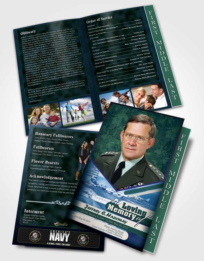 2 Page Graduated Step Fold Funeral Program Template Brochure 1st Navy Sailor Desire