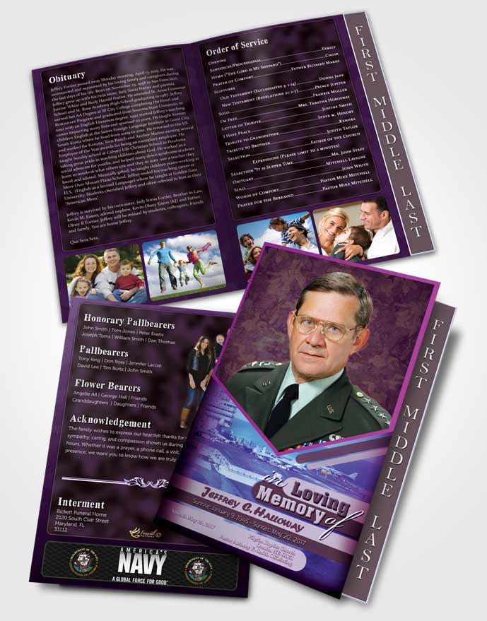 2 Page Graduated Step Fold Funeral Program Template Brochure 1st Navy Sailor Faith