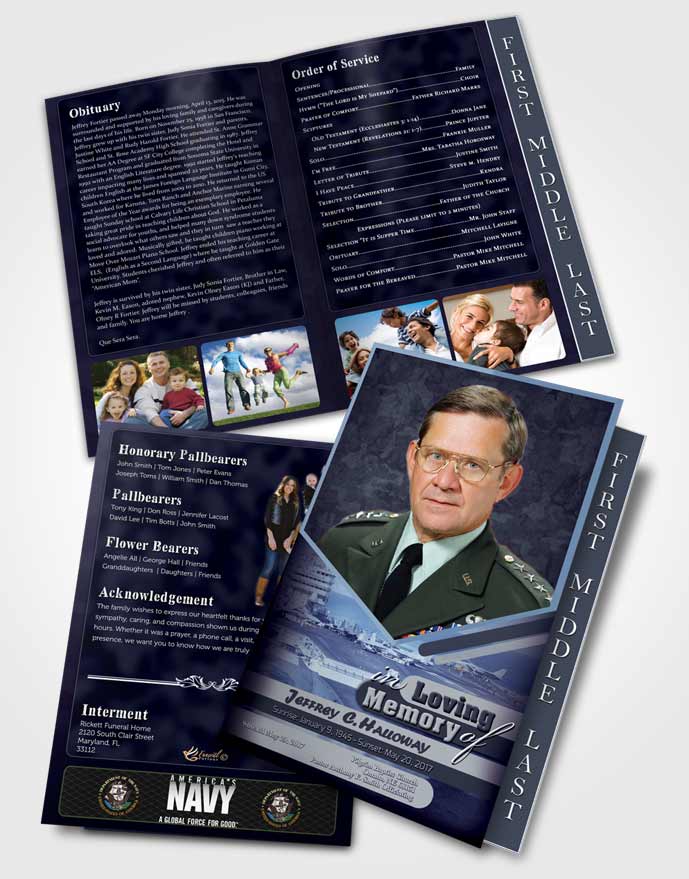 2 Page Graduated Step Fold Funeral Program Template Brochure 1st Navy Sailor Sunset
