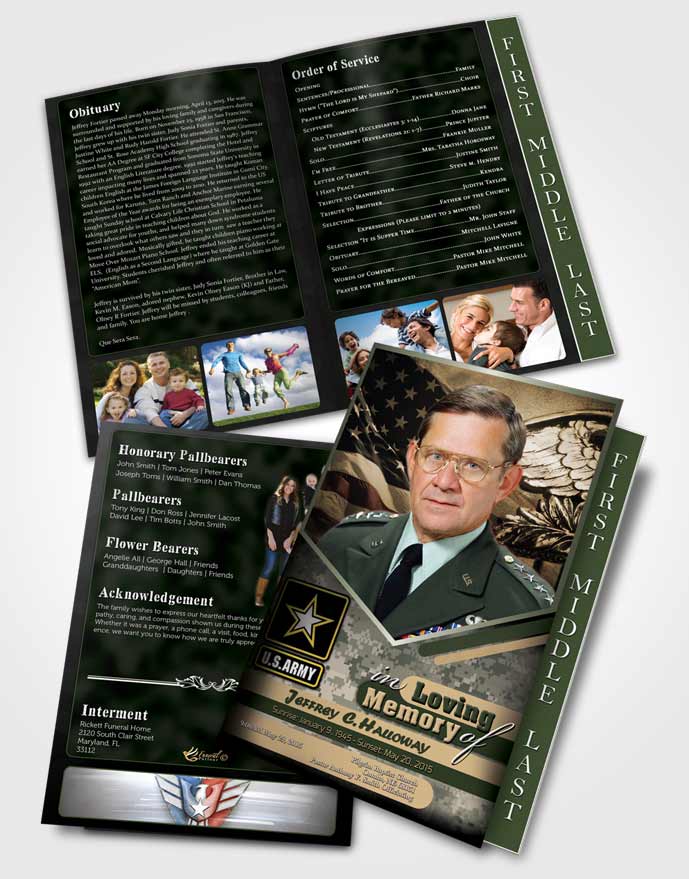 2 Page Graduated Step Fold Funeral Program Template Brochure 2nd Army Soldier Serenity