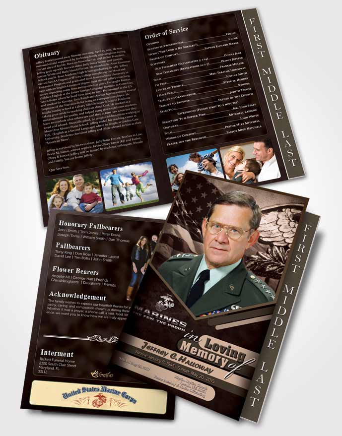 2 Page Graduated Step Fold Funeral Program Template Brochure 2nd Marines The Few The Proud Bliss