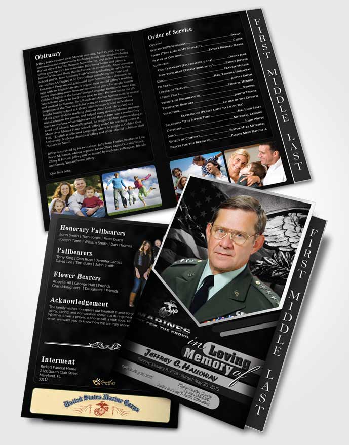 2 Page Graduated Step Fold Funeral Program Template Brochure 2nd Marines The Few The Proud Freedom