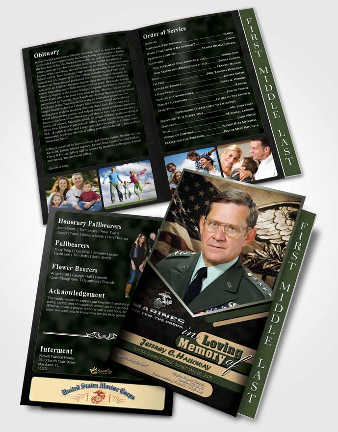 2 Page Graduated Step Fold Funeral Program Template Brochure 2nd Marines The Few The Proud Serenity