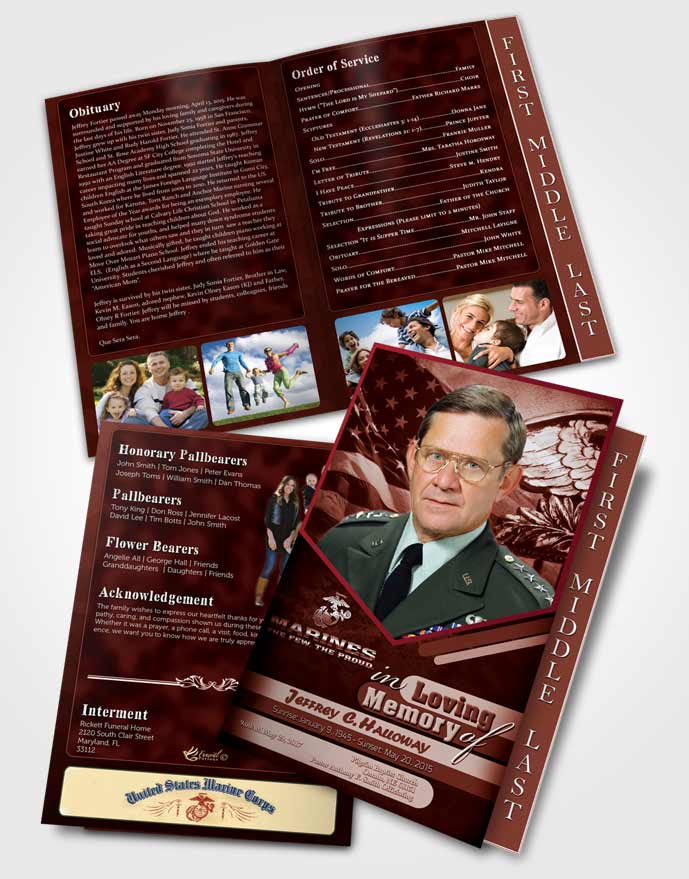 2 Page Graduated Step Fold Funeral Program Template Brochure 2nd Marines The Few The Proud Sunrise