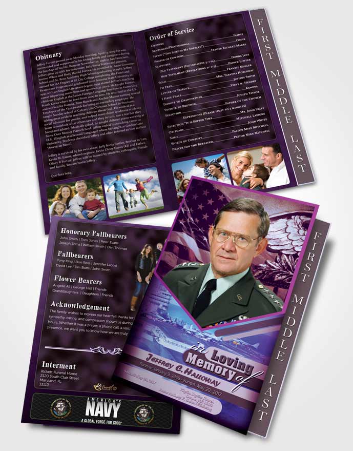 2 Page Graduated Step Fold Funeral Program Template Brochure 2nd Navy Sailor Faith