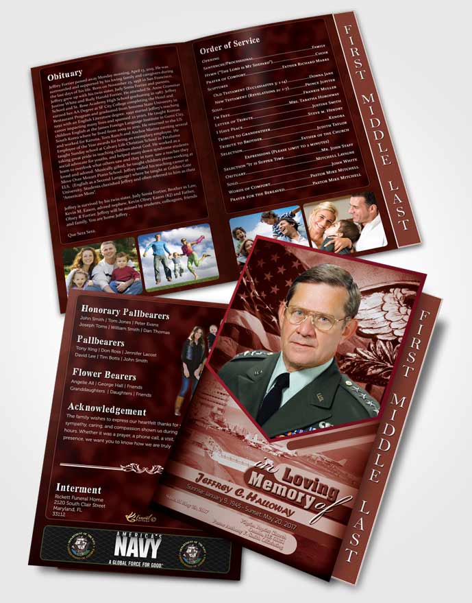 2 Page Graduated Step Fold Funeral Program Template Brochure 2nd Navy Sailor Sunrise