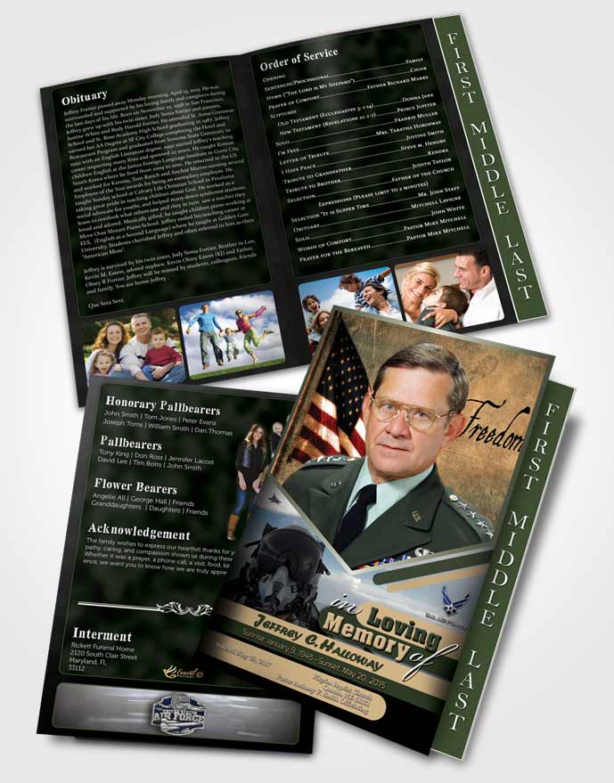 2 Page Graduated Step Fold Funeral Program Template Brochure 3rd Air Force Airman Serenity