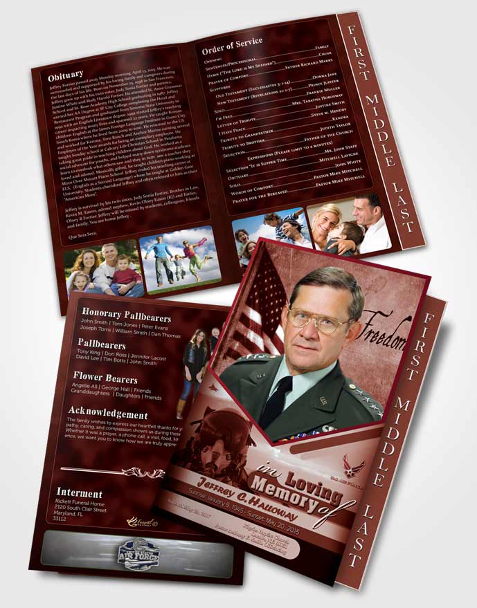 2 Page Graduated Step Fold Funeral Program Template Brochure 3rd Air Force Airman Sunrise