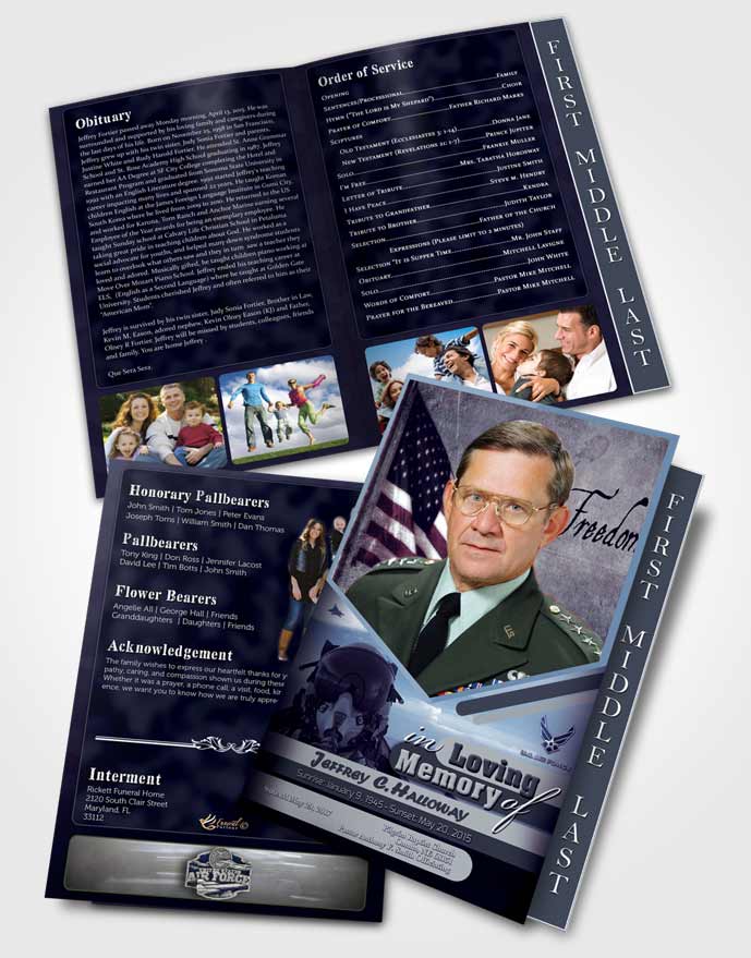 2 Page Graduated Step Fold Funeral Program Template Brochure 3rd Air Force Airman Sunset