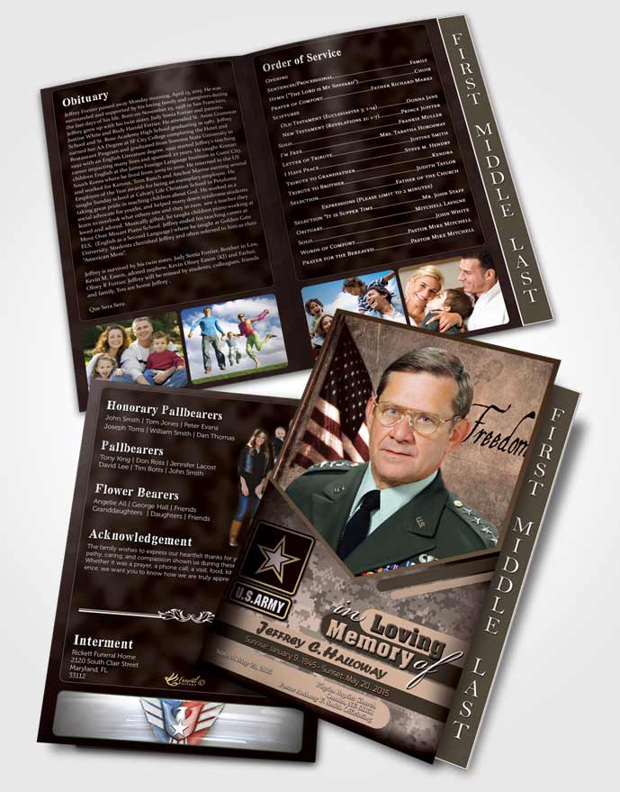 2 Page Graduated Step Fold Funeral Program Template Brochure 3rd Army Soldier Bliss
