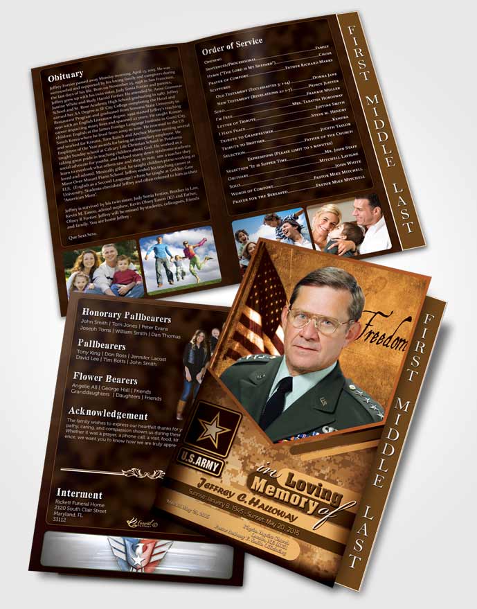 2 Page Graduated Step Fold Funeral Program Template Brochure 3rd Army Soldier Love