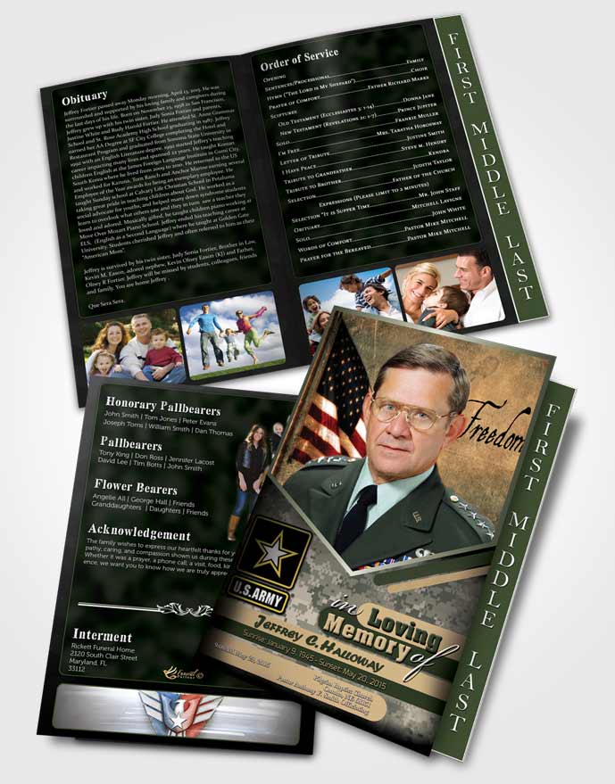 2 Page Graduated Step Fold Funeral Program Template Brochure 3rd Army Soldier Serenity