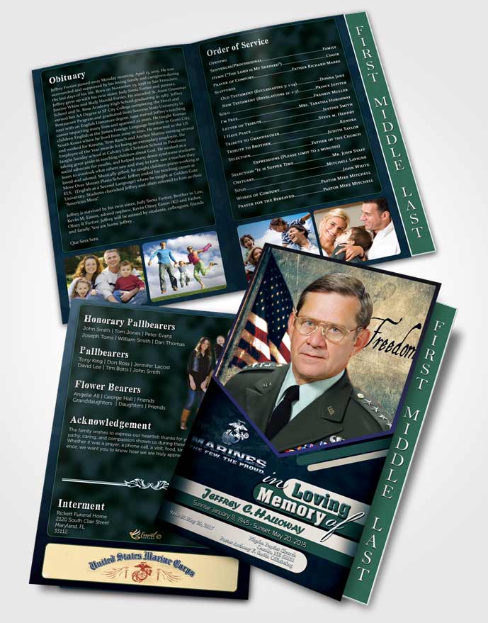 2 Page Graduated Step Fold Funeral Program Template Brochure 3rd Marines The Few The Proud Desire