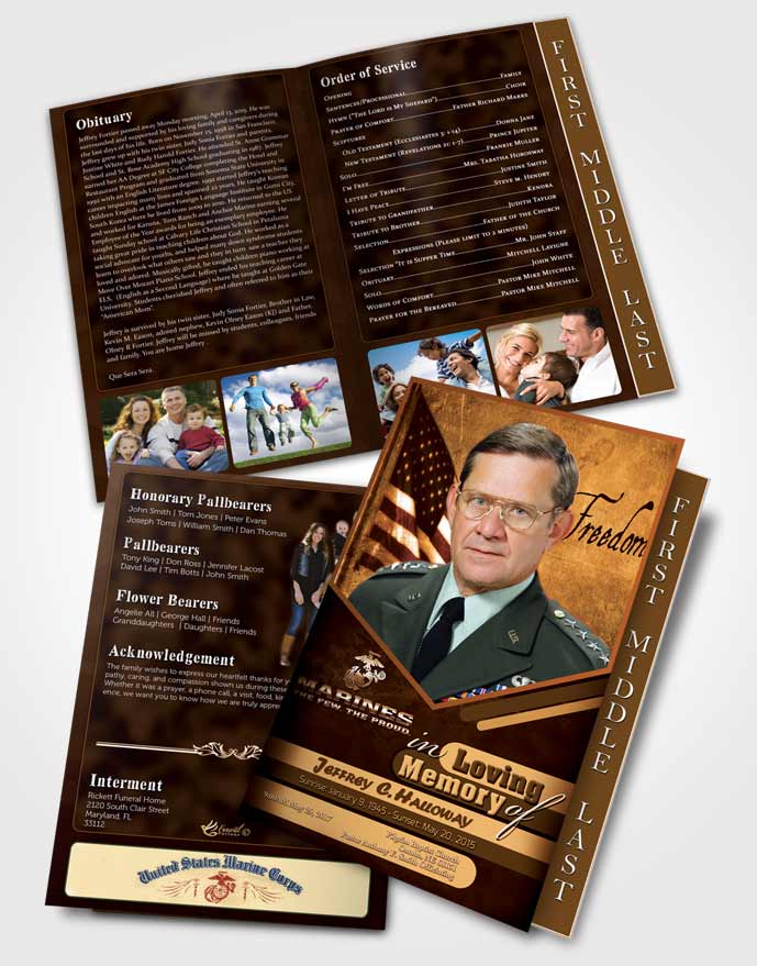 2 Page Graduated Step Fold Funeral Program Template Brochure 3rd Marines The Few The Proud Love