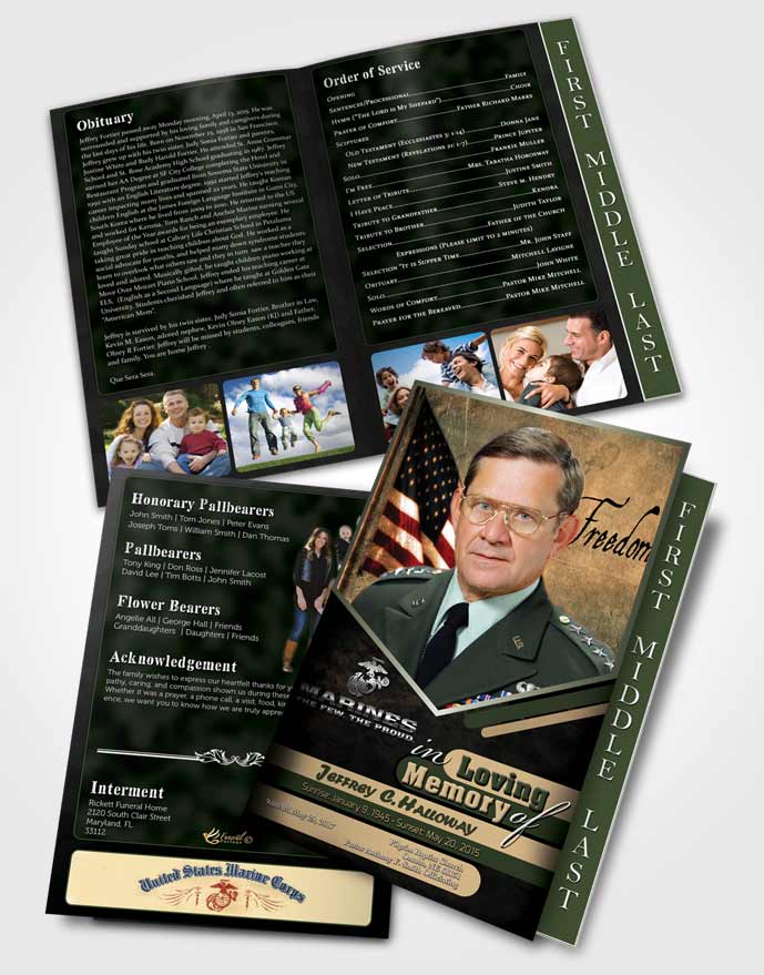 2 Page Graduated Step Fold Funeral Program Template Brochure 3rd Marines The Few The Proud Serenity