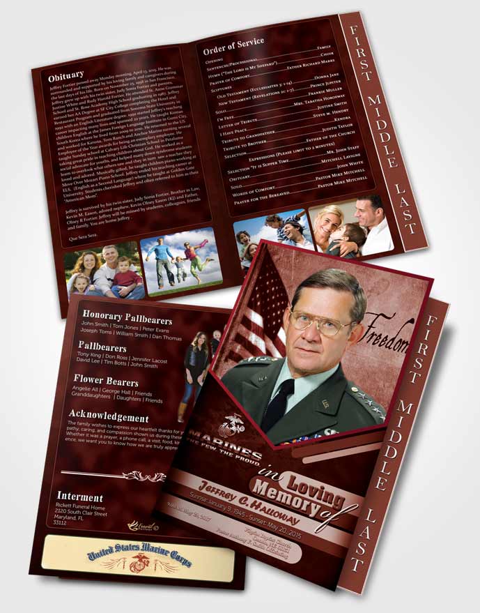 2 Page Graduated Step Fold Funeral Program Template Brochure 3rd Marines The Few The Proud Sunrise