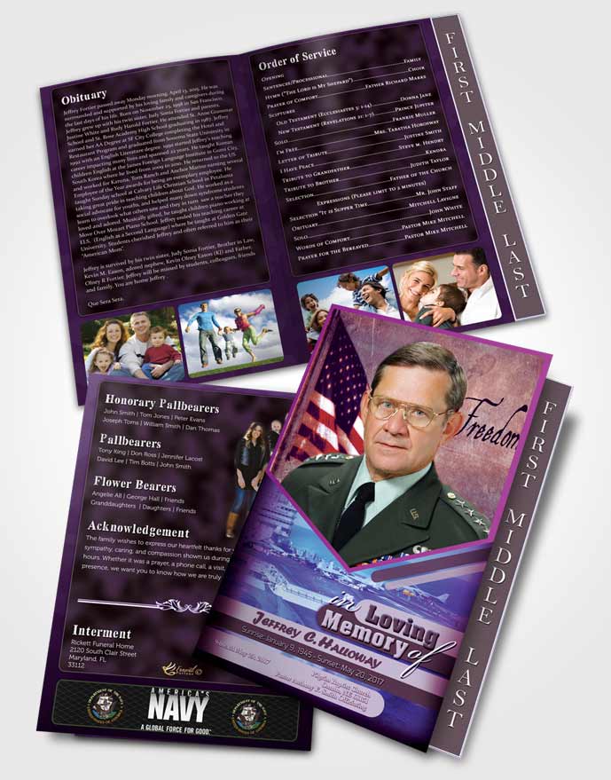 2 Page Graduated Step Fold Funeral Program Template Brochure 3rd Navy Sailor Faith
