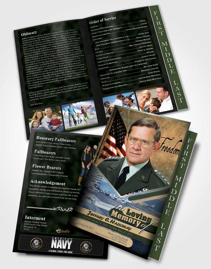 2 Page Graduated Step Fold Funeral Program Template Brochure 3rd Navy Sailor Serenity