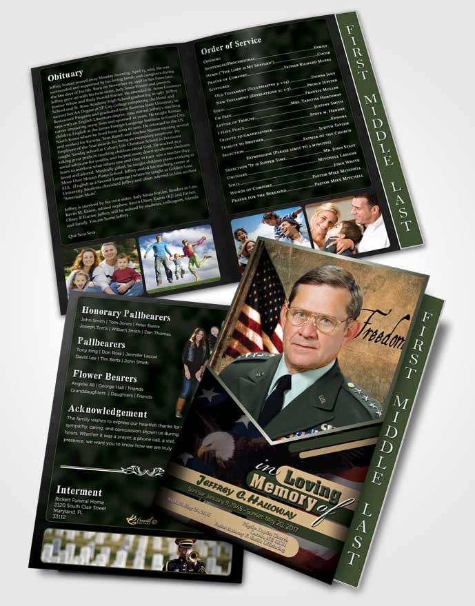 2 Page Graduated Step Fold Funeral Program Template Brochure 3rd Veterans Day Serenity