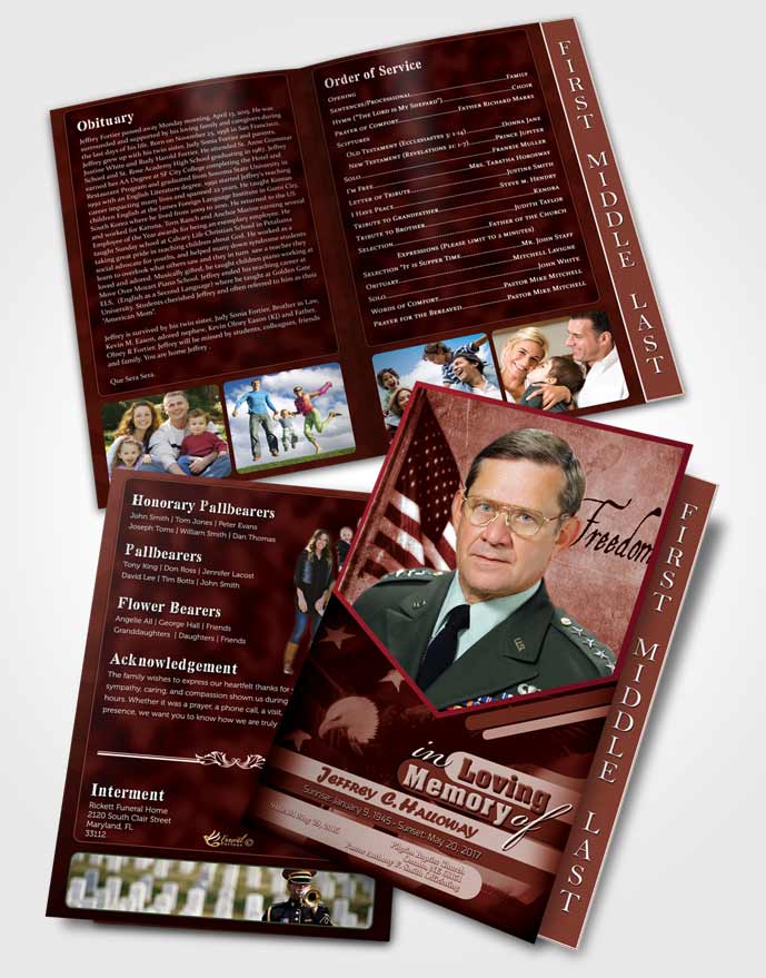 2 Page Graduated Step Fold Funeral Program Template Brochure 3rd Veterans Day Sunrise