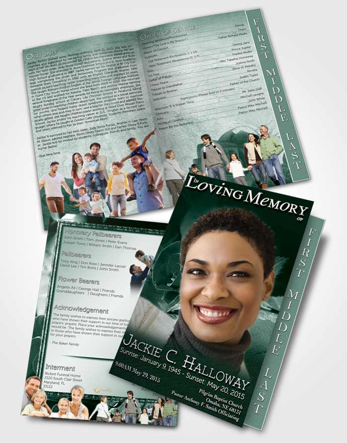 2 Page Graduated Step Fold Funeral Program Template Brochure A Beautiful Emerald Rose