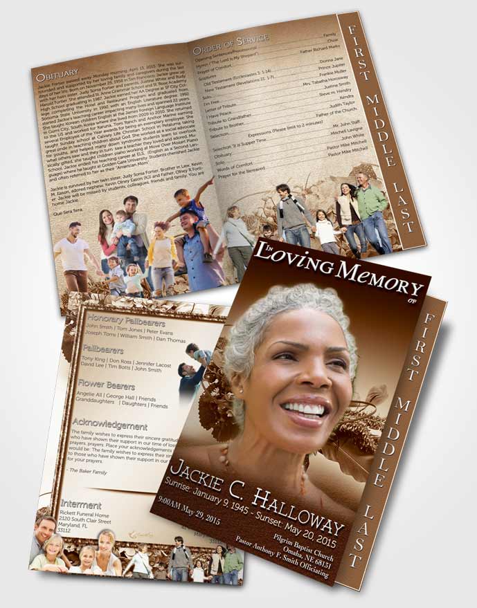 2 Page Graduated Step Fold Funeral Program Template Brochure A Beautiful Golden Bouquet
