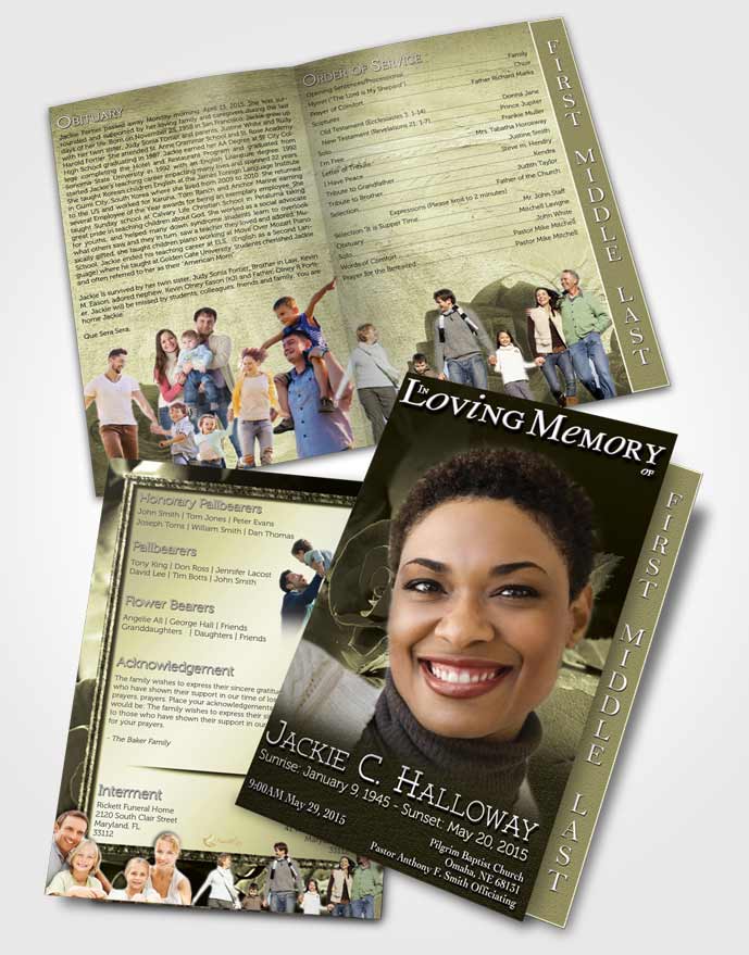 2 Page Graduated Step Fold Funeral Program Template Brochure A Beautiful Rustic Rose