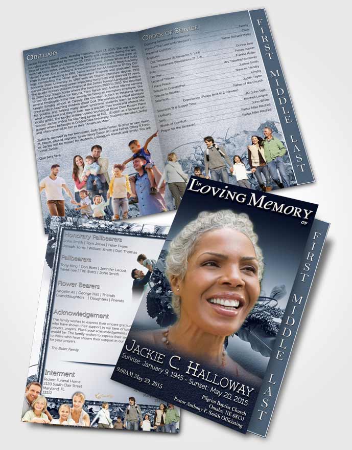 2 Page Graduated Step Fold Funeral Program Template Brochure A Beautiful Topaz Bouquet