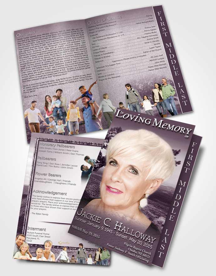 2 Page Graduated Step Fold Funeral Program Template Brochure A Blissful Lavender Tree