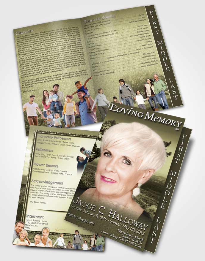 2 Page Graduated Step Fold Funeral Program Template Brochure A Blissful Rustic Tree