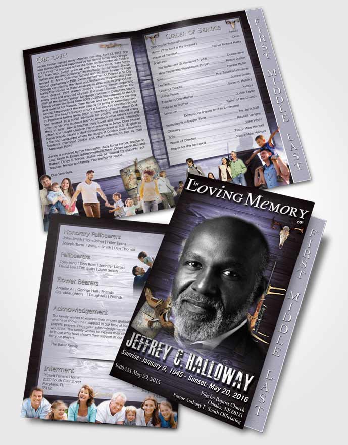 2 Page Graduated Step Fold Funeral Program Template Brochure A Hunters Catch Blue Desire
