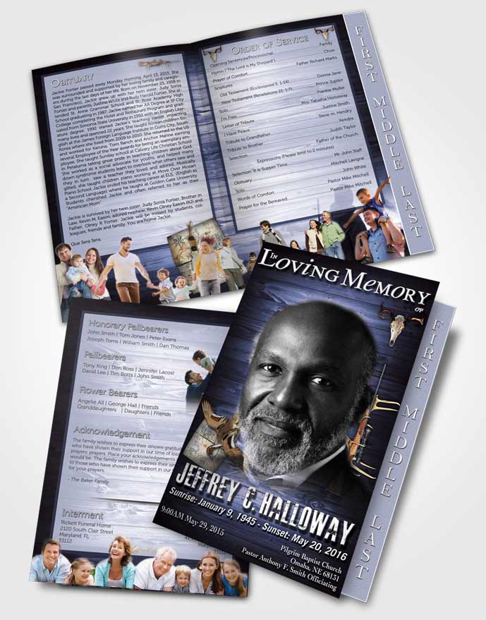2 Page Graduated Step Fold Funeral Program Template Brochure A Hunters Catch Deep Blue