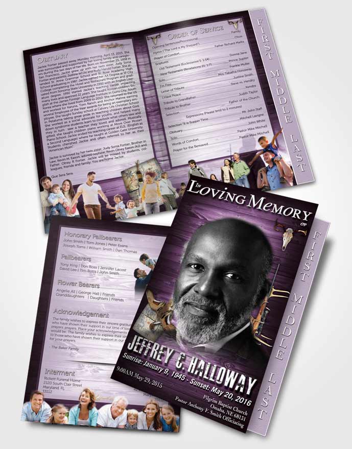 2 Page Graduated Step Fold Funeral Program Template Brochure A Hunters Catch Lavender Love
