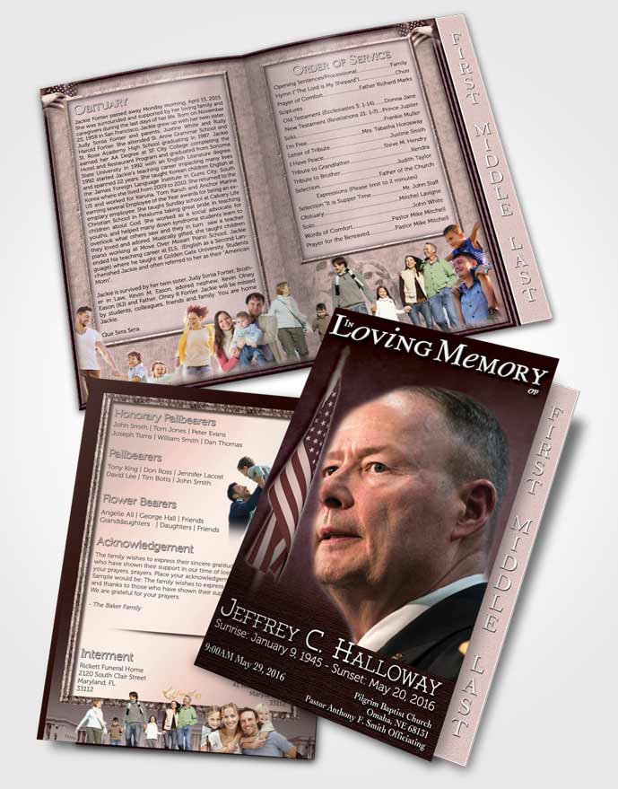2 Page Graduated Step Fold Funeral Program Template Brochure American Burgundy Glory
