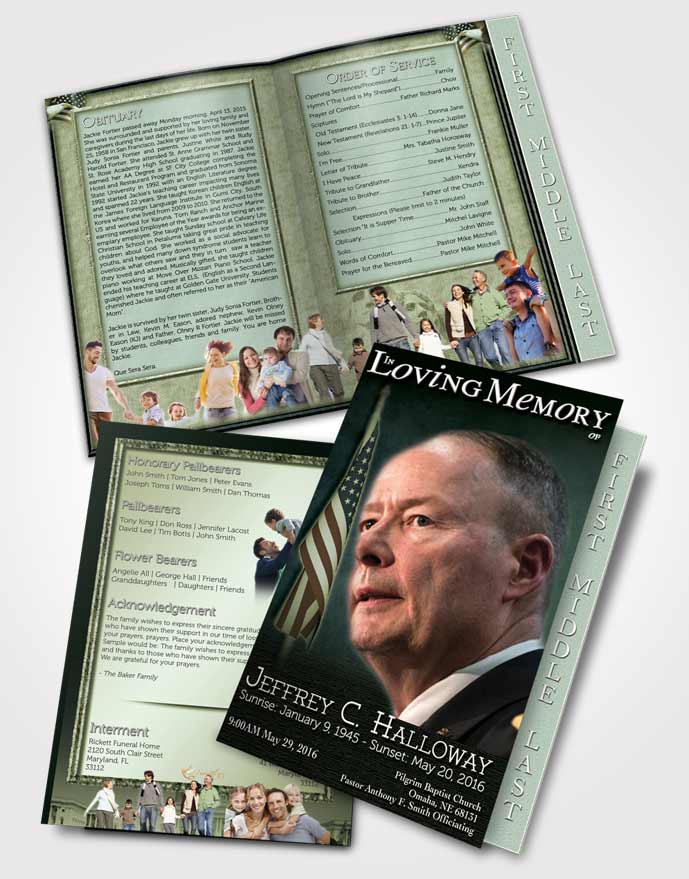 2 Page Graduated Step Fold Funeral Program Template Brochure American Emerald Glory
