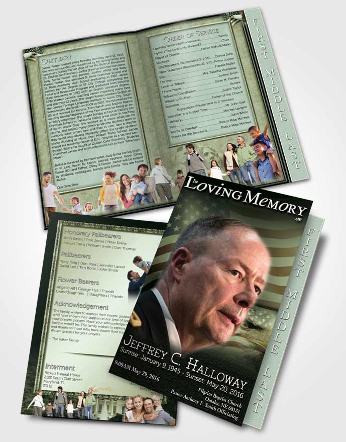 2 Page Graduated Step Fold Funeral Program Template Brochure American Emerald Pride