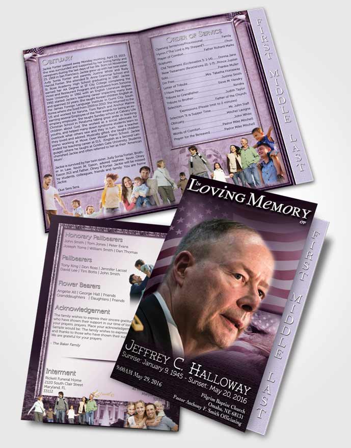 2 Page Graduated Step Fold Funeral Program Template Brochure American Lavender Pride
