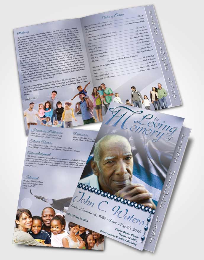 2 Page Graduated Step Fold Funeral Program Template Brochure American Life Calm Ocean