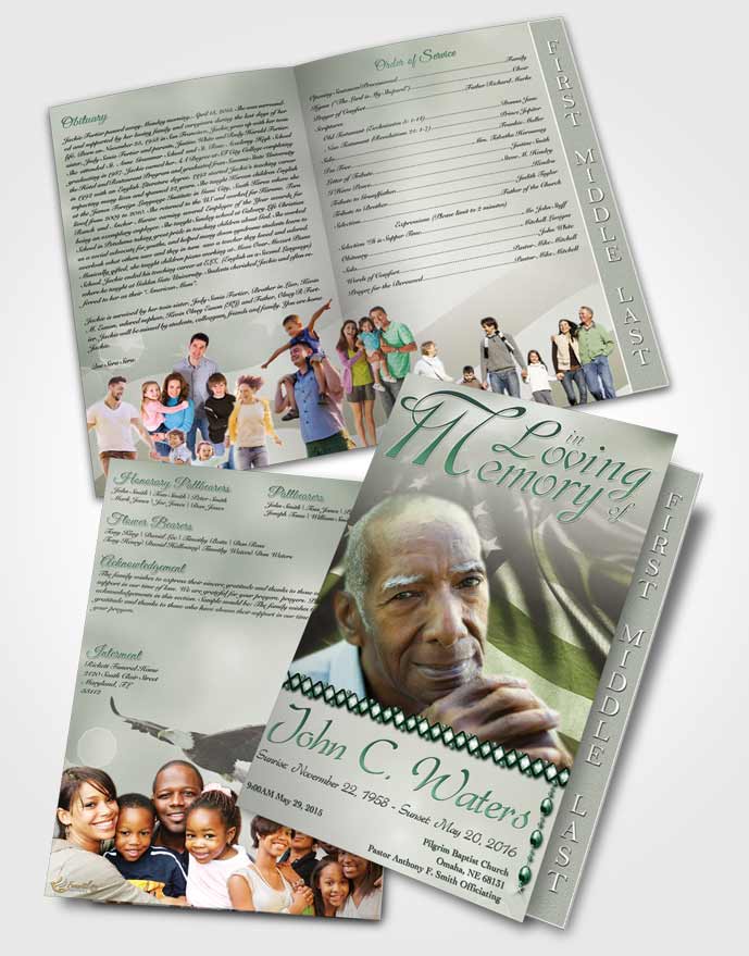 2 Page Graduated Step Fold Funeral Program Template Brochure American Life Emerald Love