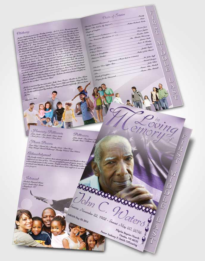 2 Page Graduated Step Fold Funeral Program Template Brochure American Life Lavender Honor