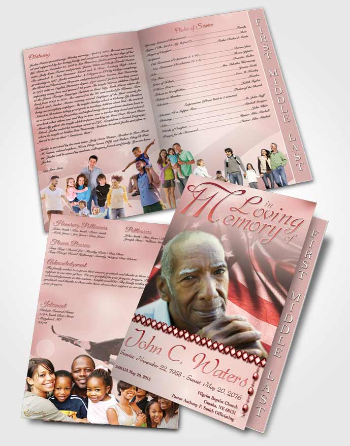2 Page Graduated Step Fold Funeral Program Template Brochure American Life Ruby Sunrise