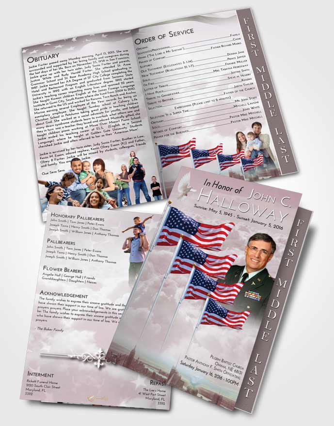 2 Page Graduated Step Fold Funeral Program Template Brochure Americas Finest Sunset