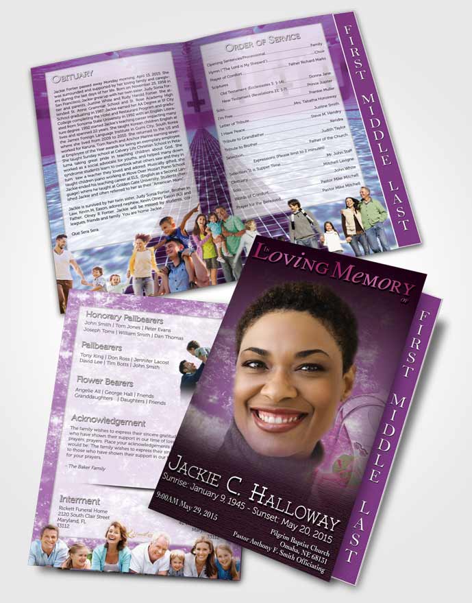 2 Page Graduated Step Fold Funeral Program Template Brochure Amethyst Swimming Desire